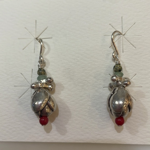 Sundance Catalog Sterling Silver “Tulip” Earrings—Coral/Green Aventurine-NWOT - Picture 3 of 6